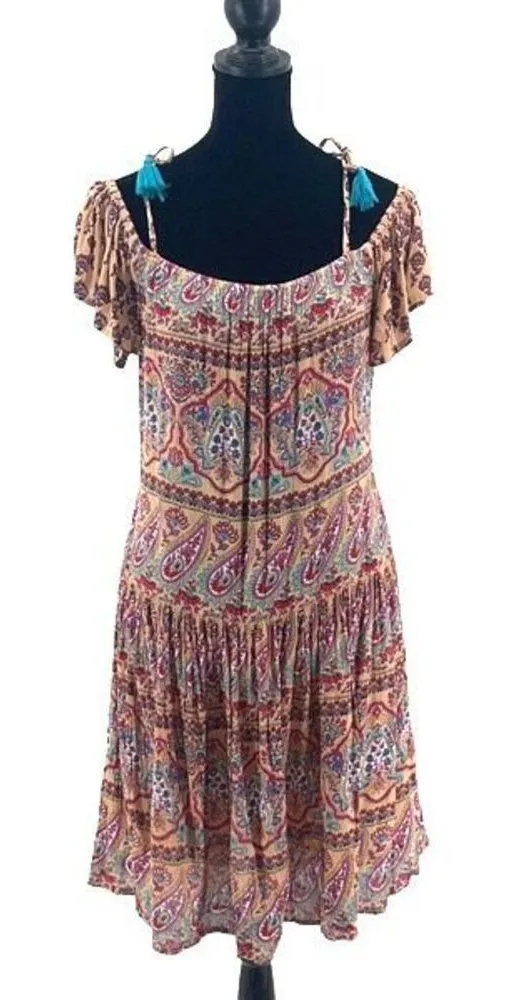 Patrons Of Peace Womens Paisley Cold Shoulder Boho Dress Multicolor Small - Image 1