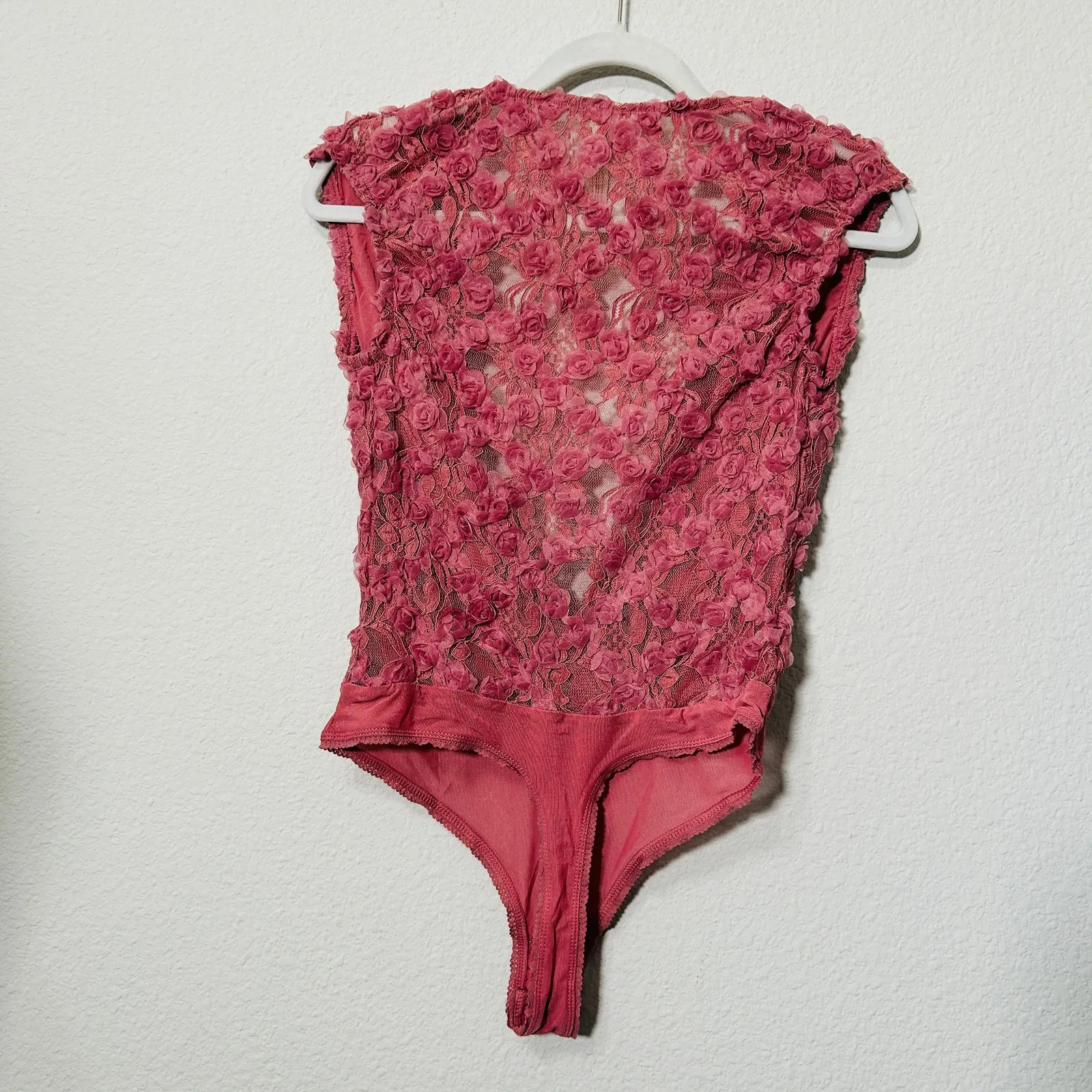 NEW Free People Intimately 2 Haute 2 Handle Pink Rosette Bodysuit Small Coquette - Image 4