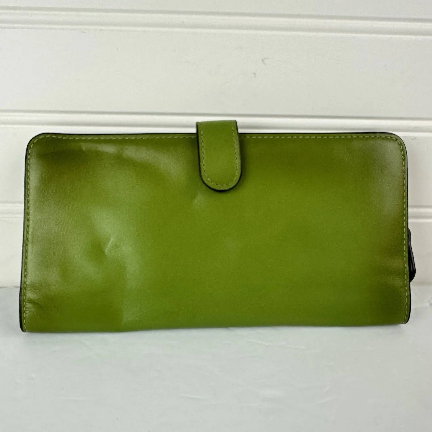 COACH Smooth Leather Skinny Snap Tab Slim Wallet Dark Lime Green CH823 Used - Image 4