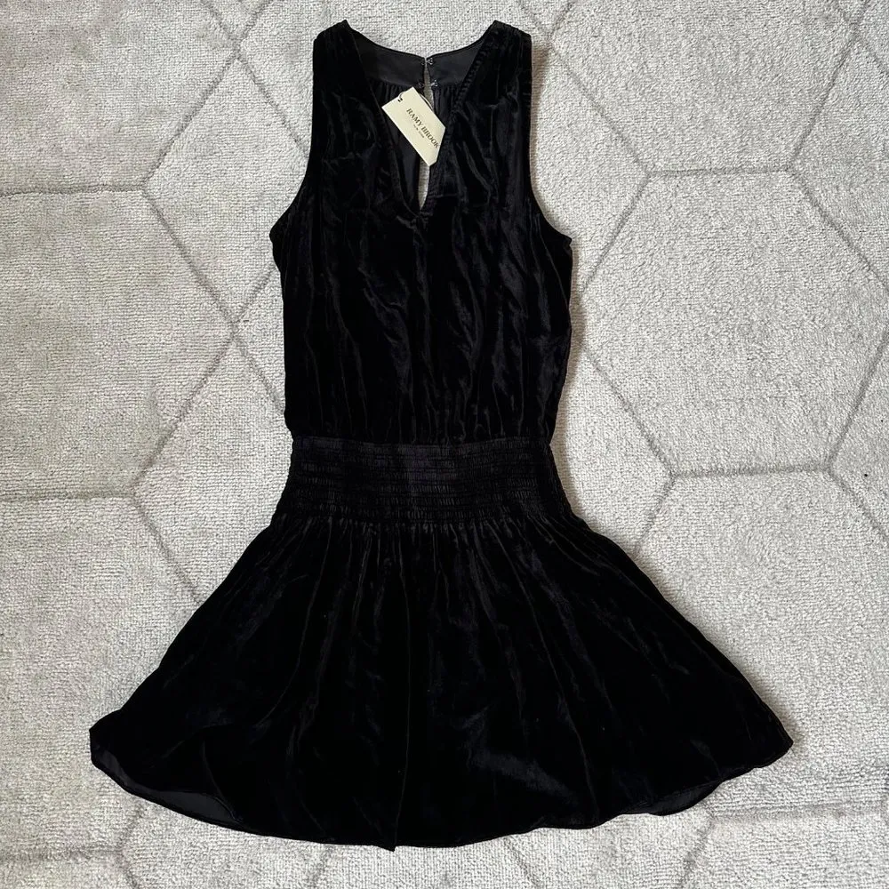 NWT Ramy Brook Black Velvet Gerry Ruched Waist Mini Dress Sz Small - Image 2