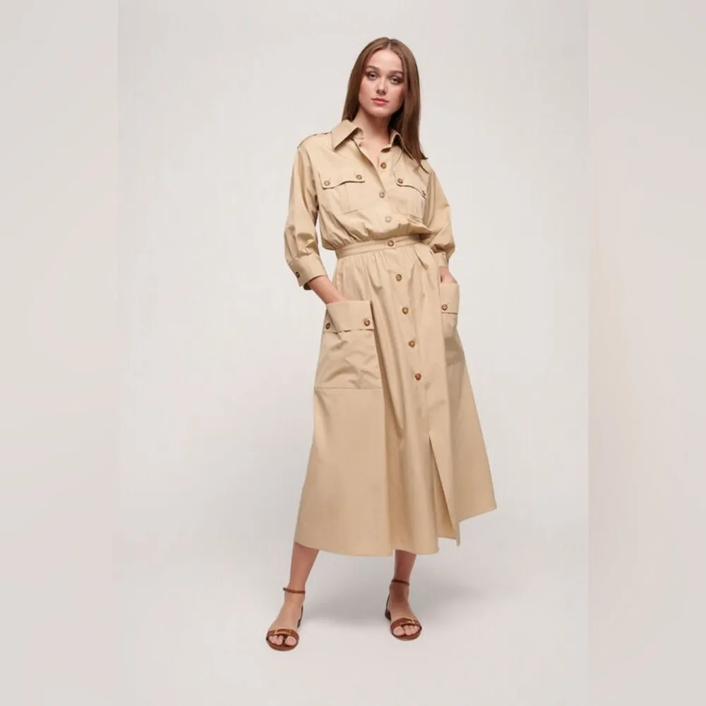 Vintage Talbots Safari Khaki Shirt Dress Midi Size 8 - Image 2