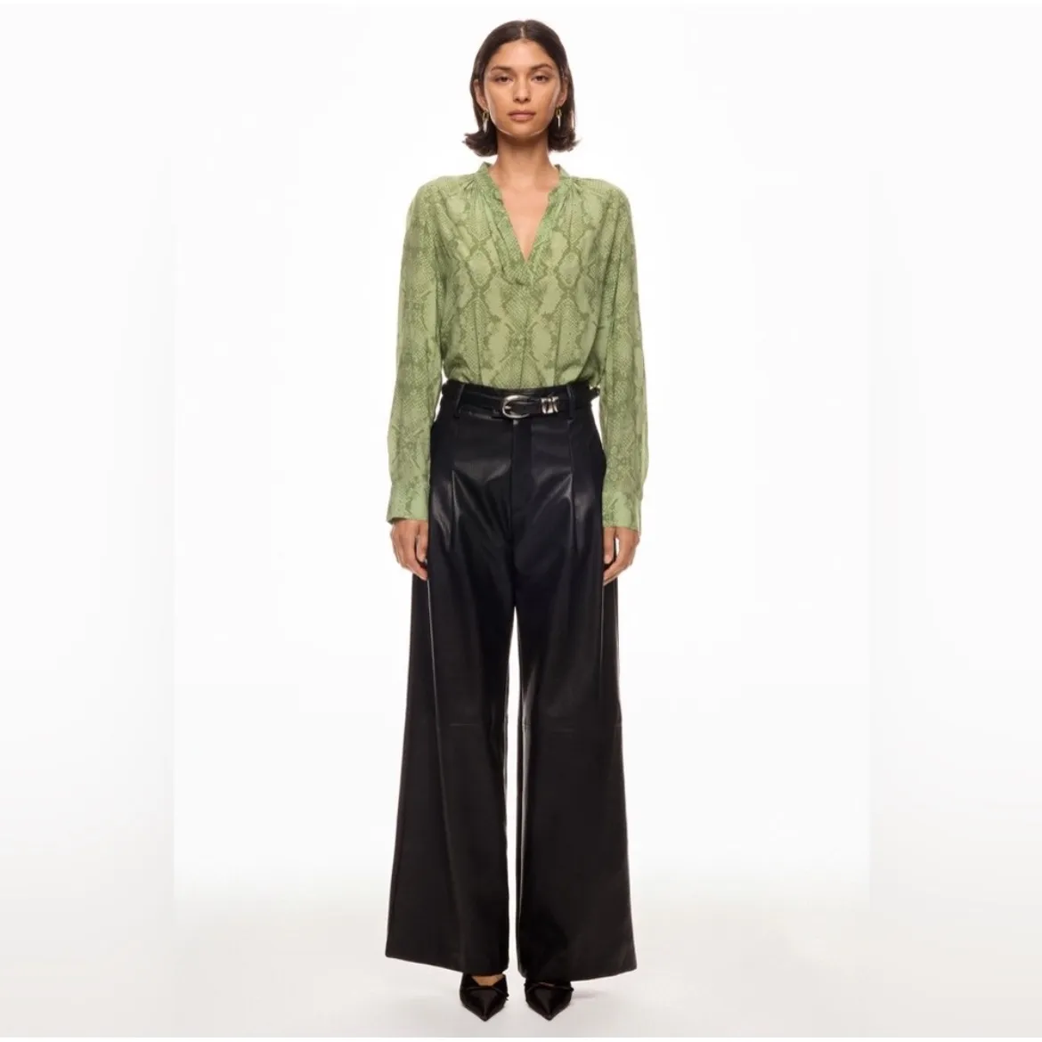 Zadig & Voltaire Tink Python Blouse Size Small Long Sleeve Green Snake Print - Image 3