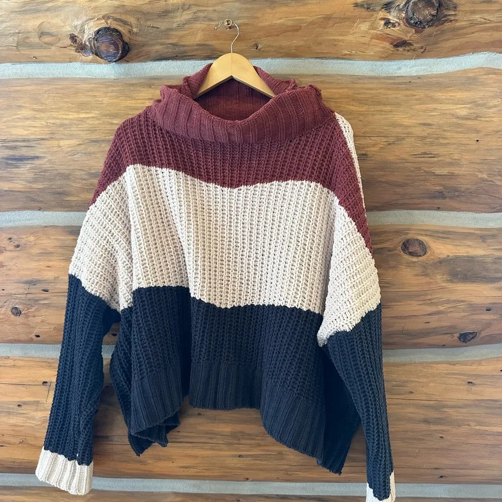 Cable Knit Turtleneck Colorblock Sweater - Image 3