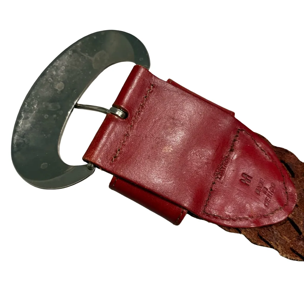 Vintage Braided Southwestern Wide Leather Belt with Silver Buckle, Sz M Red - Image 11