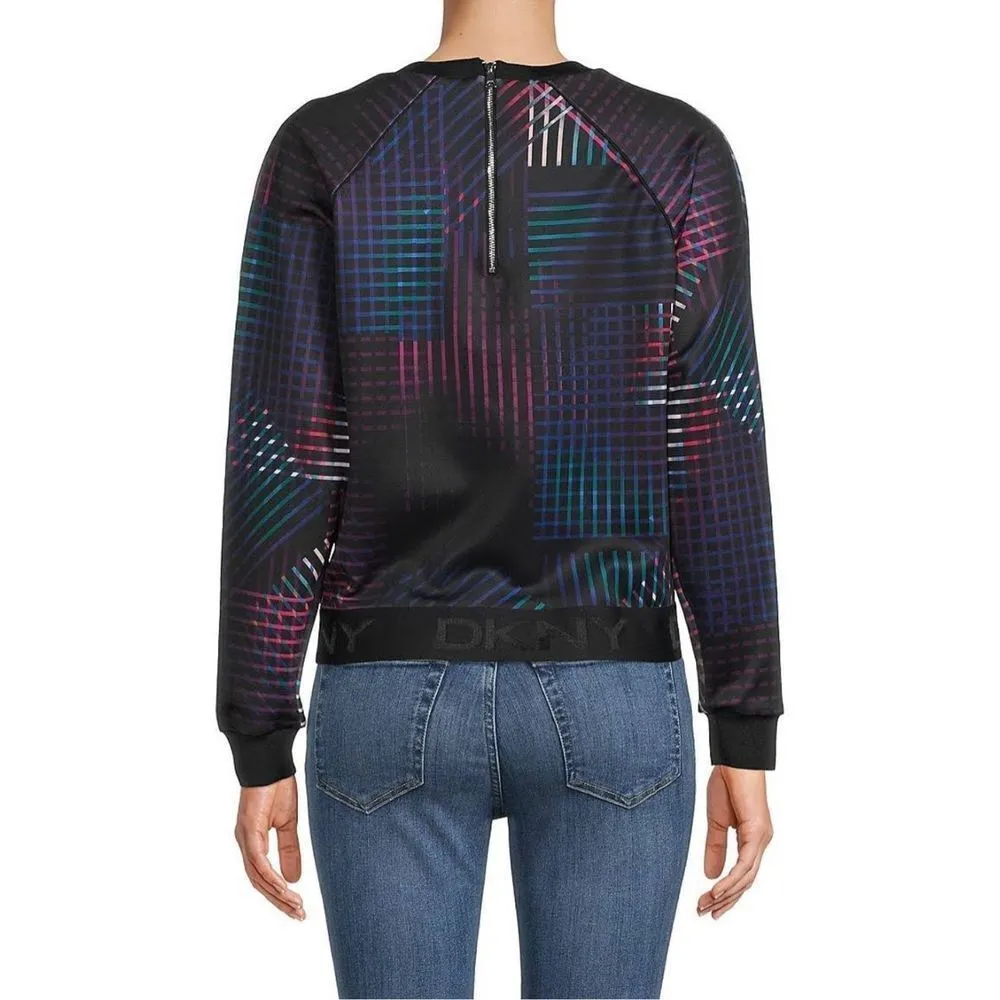 DKNY Printed‎ Logo Scuba Sweatshirt Abstract Multi Color Print Medium - Image 3
