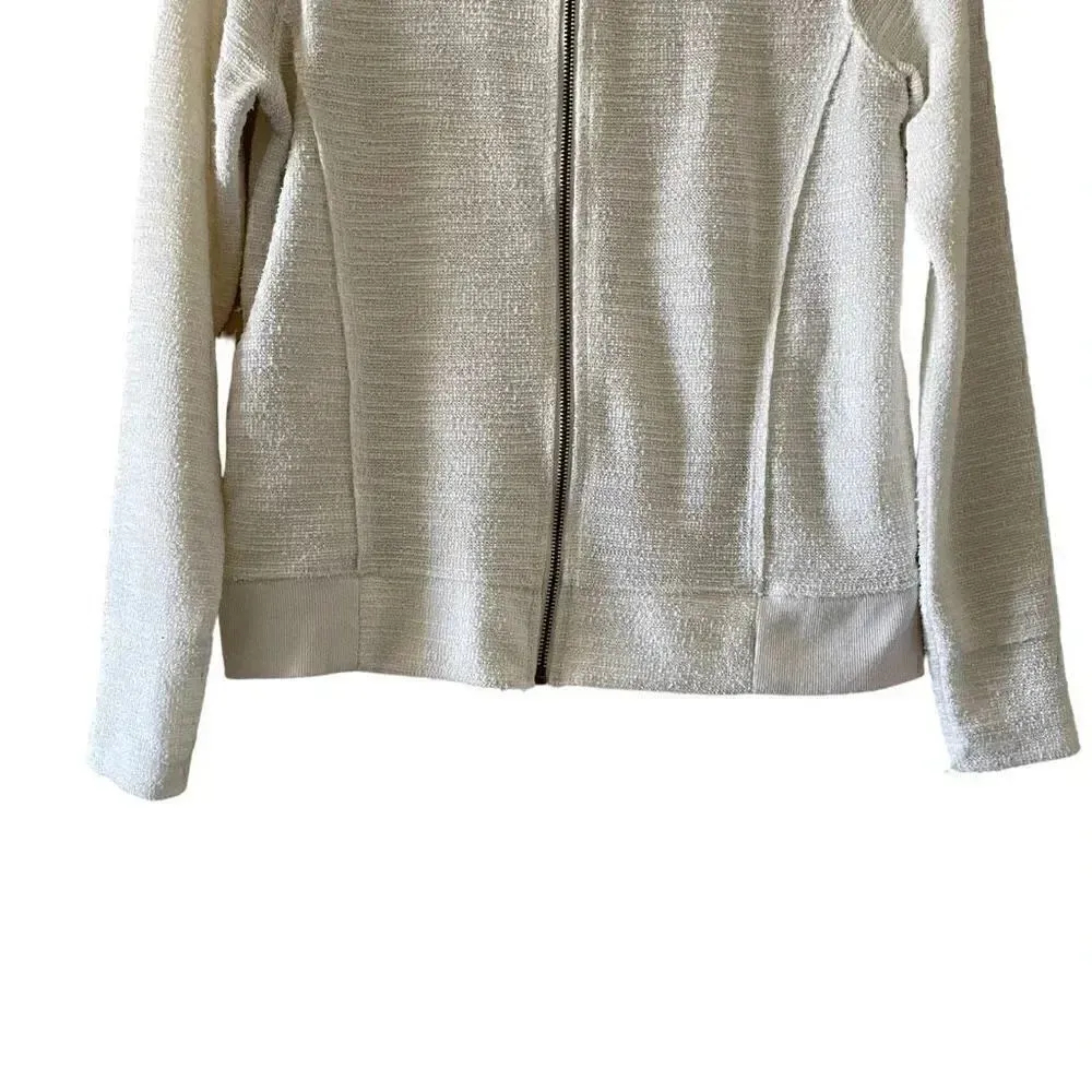 Nordstrom Caslon V-Neck Women’s White Front Zipper Long Sleeves SZ S #1251 - Image 4