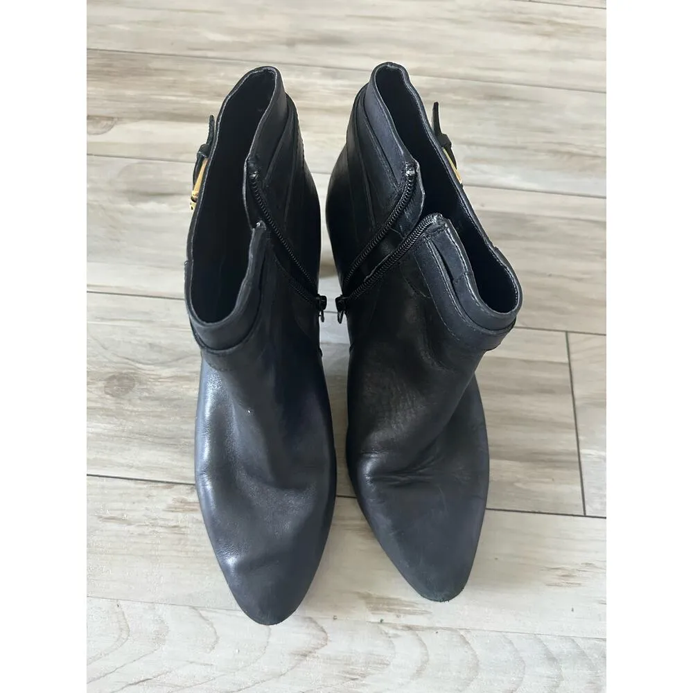 Lauren Ralph Lauren Boots 8 Black Nara Ankle Booties Heeled Leather Office Twee - Image 6