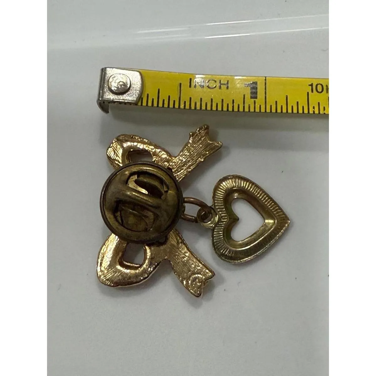 Golden Bow Heart Dangle Pin Because Your Lapel Deserves Love Gold - Image 4