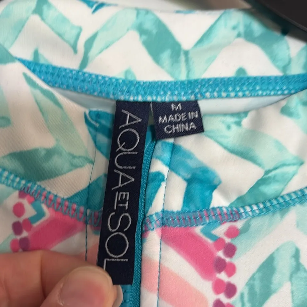 Chevron Pattern Long Sleeve Rash Guard Swim Shirt Blue Size M - Image 2