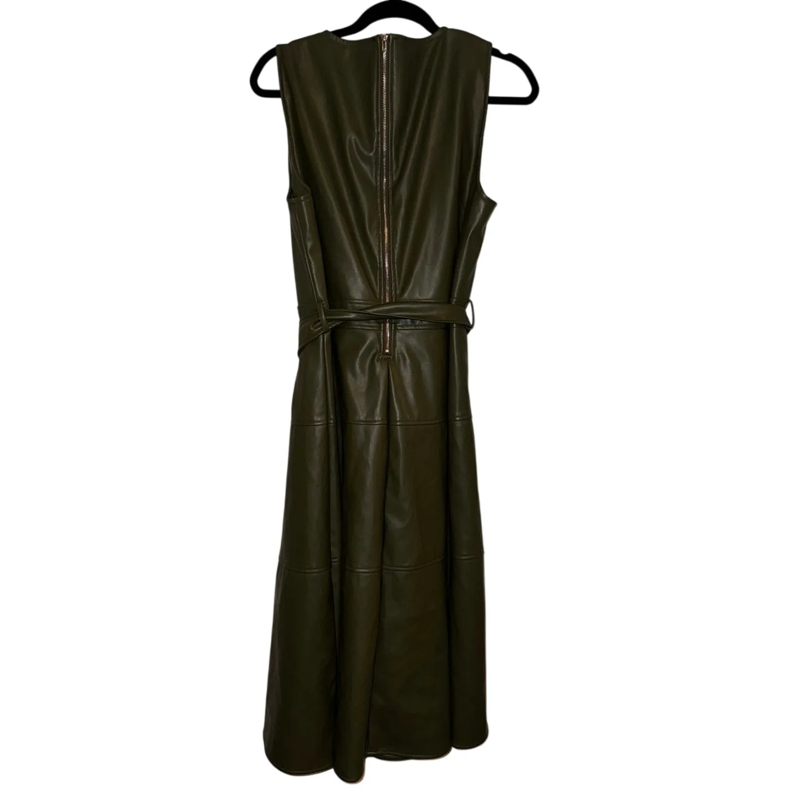 CHARTOU PU Faux Leather Sleeveless Dress with Belt in Olive Size XXL New w/ Tag Green - Image 6