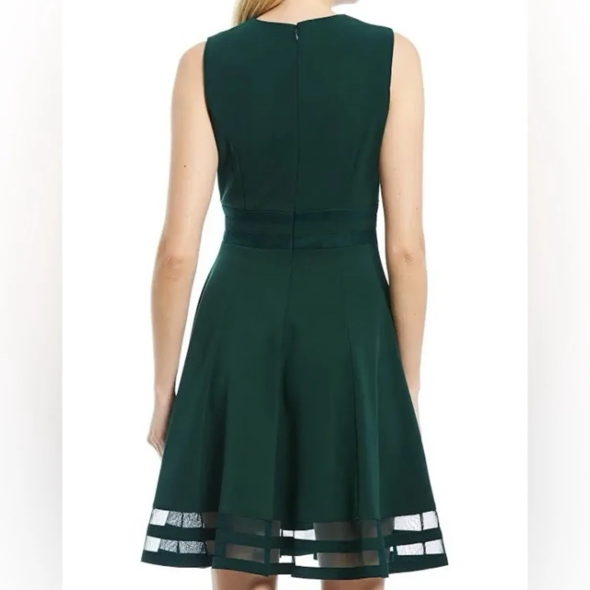 Calvin Klein Green Mesh Illusion Hem Fit Flare Stretch‎ Sleeveless Dress Size 10 - Image 4