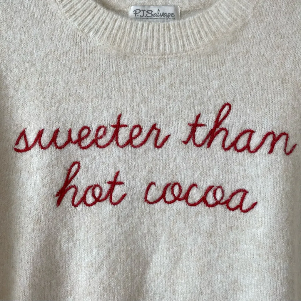 PJ Salvage Sweeter Than Hot Cocoa Sweater Ivory M‎ Red Size M - Image 4