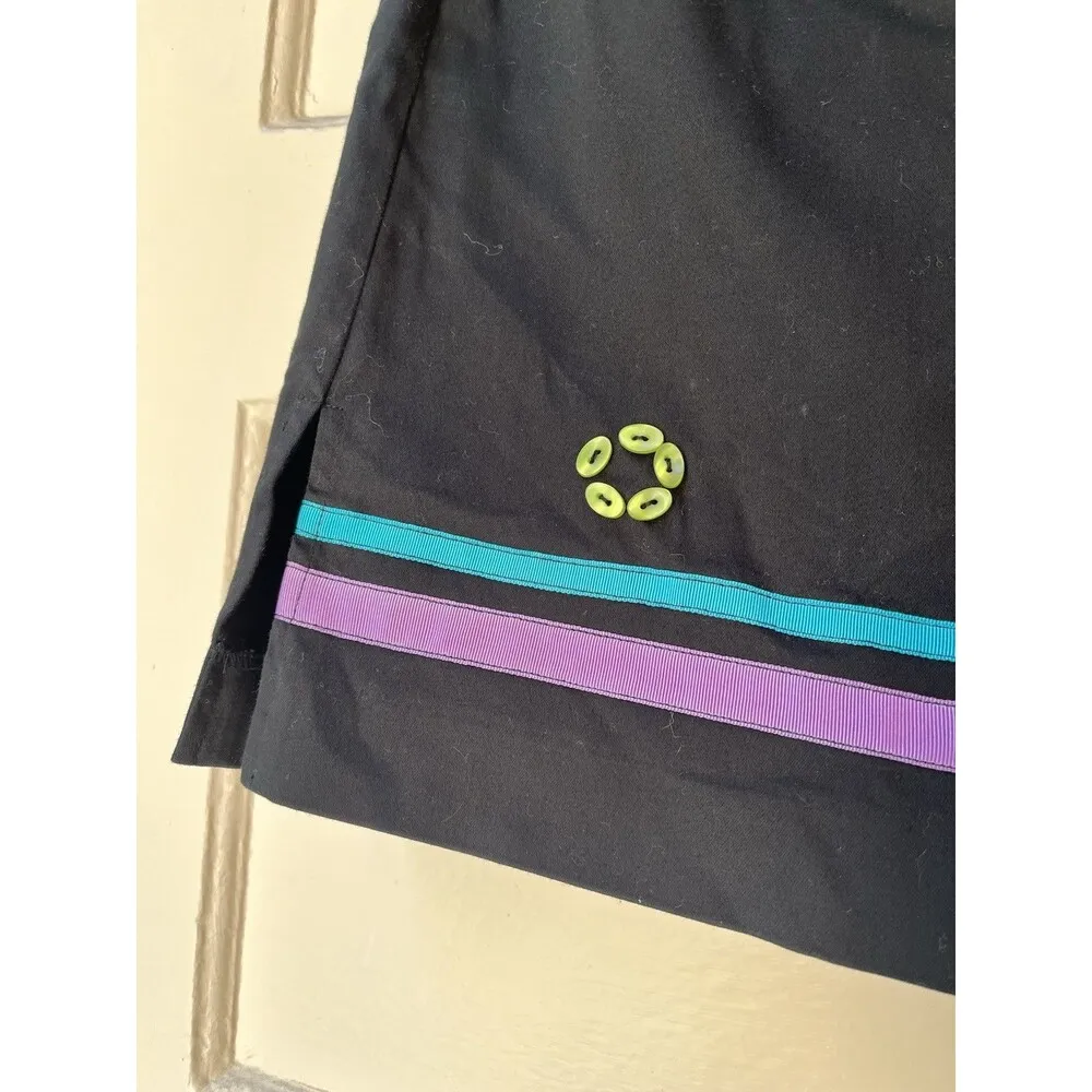 Bamboo Traders Black Colorful Pink Green Funky Boho Button Embroidered Skort 16 - Image 3