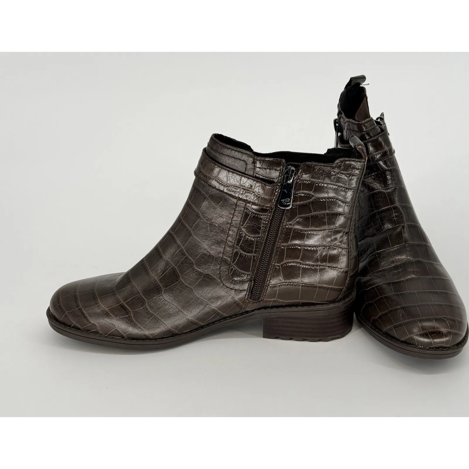 Easy Spirit Martha Stewart Brown Croc Rae Ankle Booties 8.5W Round Toe Zipper - Image 4