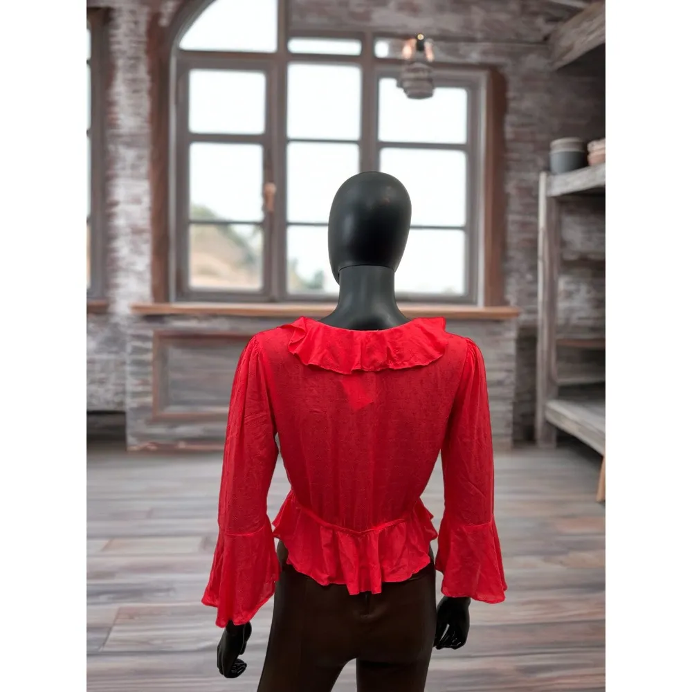 Blue Life Rosalia Top XS – Ruffle Wrap Blouse in Ruby Red – Made in USA–$130 NWT - Image 3