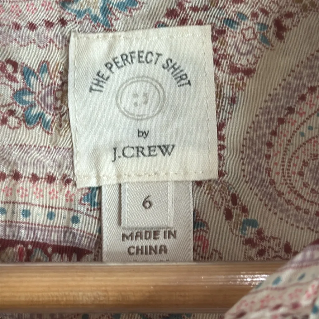 J. Crew Women’s The Perfect Shirt Silk/Cotton Long Sleeve Paisley Button Up sz 6 - Image 8