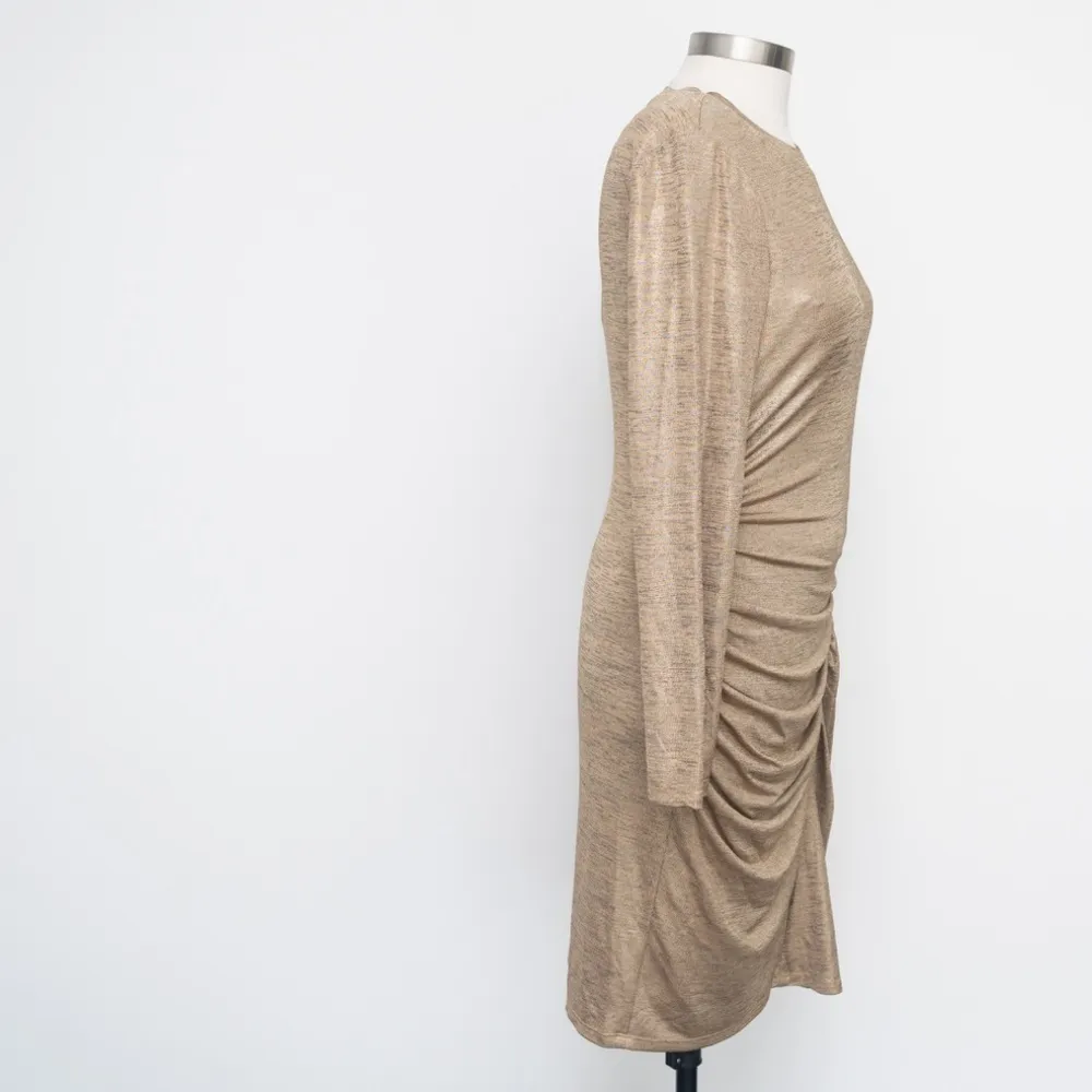 LAUREN RALPH LAUREN. Gold shirred long sleeve dress. - Image 4