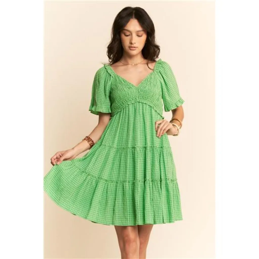 Davi & Dani Jacquard‎ Checker Smocking Tiered Dress - Image 2