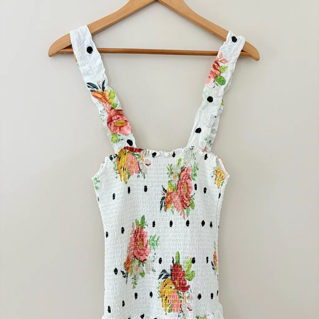 FARM RIO Nanaju Floral White Midi Dress Sleeveless Smocked Tiered Size S - Image 11