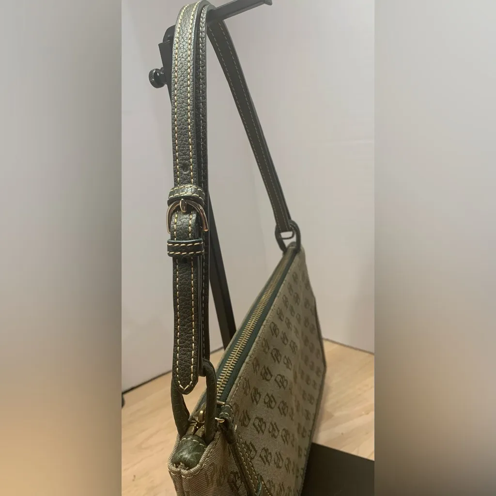 Dooney & Bourke DB Monogram Y2K Slim Zip Top Shoulder Bag 2-Way Clutch Green - Image 8