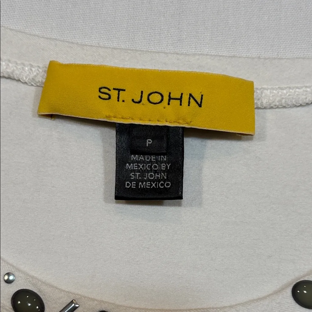 ST JOHN Embellished Sleeveless Tank Top White Silver Studded Couture Lux Shell - Image 3