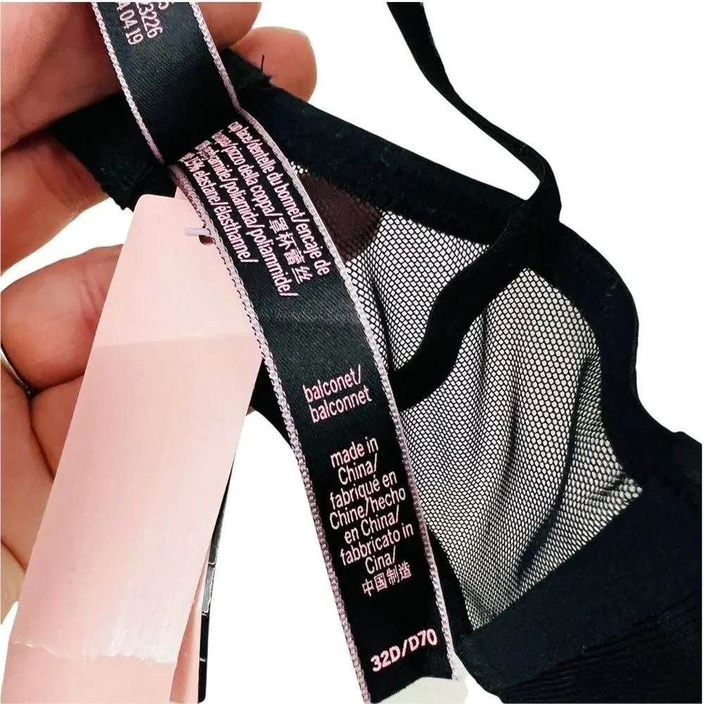 Victoria's Secret Black Strappy Star Embellishment Bra 32D Lingerie Bondage - Image 9