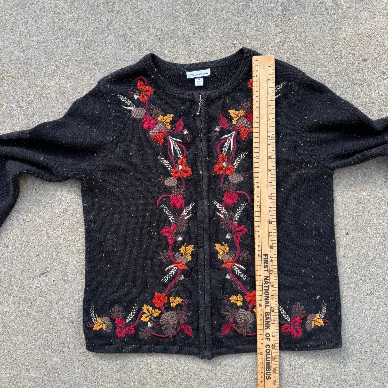 Vintage 90s Croft and Barrow Moody Fall Leaves Floral Cardigan Sweater MEDIUM Black - Image 8