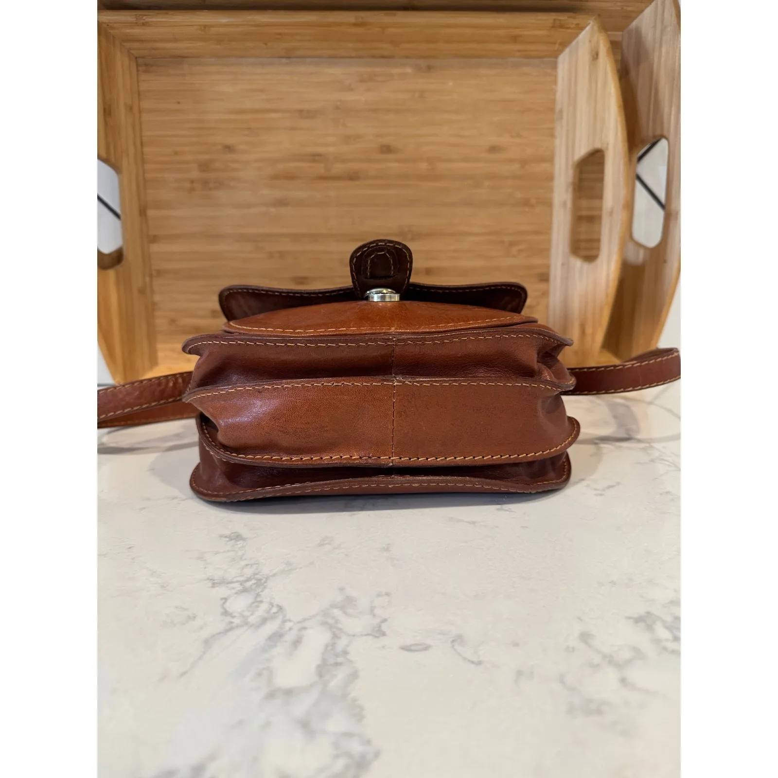 Vintage CaGi pelletterie brown leather crossbody bag classic chic neutral brown - Image 6