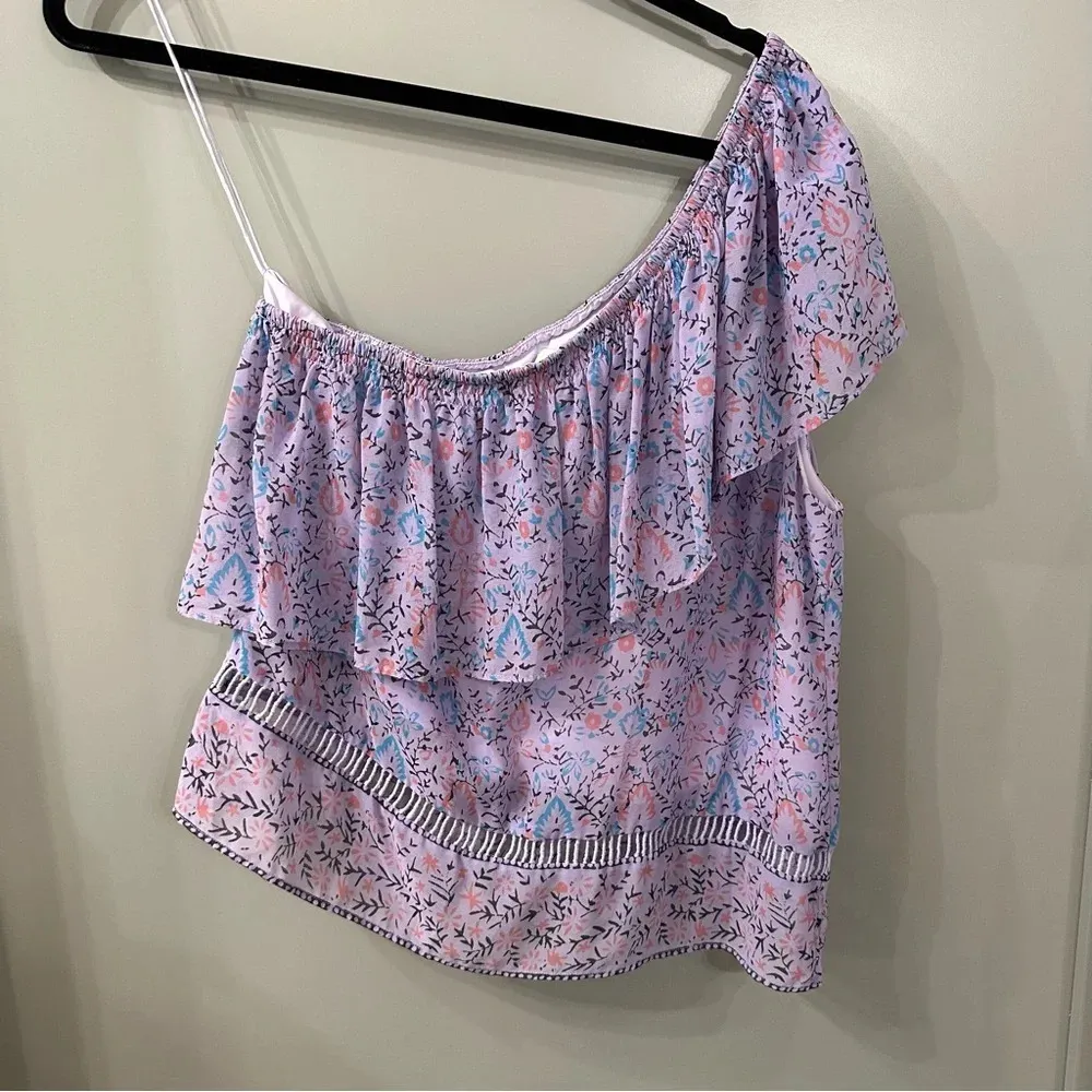 Saylor Janice One Shoulder Top Purple Floral Blouse Size Large - Image 6