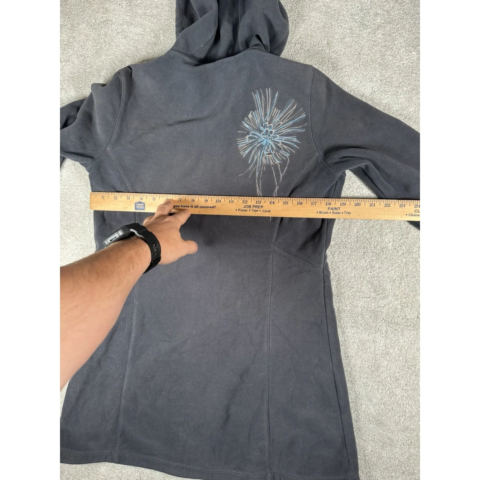 Athleta  Zip Up  Jacket Size S Gray And Teal With Stitched Flower‎ Design - Image 7