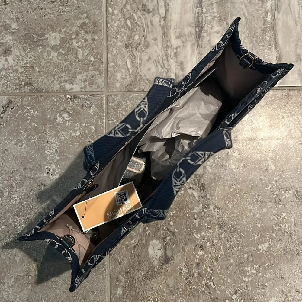 Michael Kors Gigi Large Grab Monogram Denim Tote Bag, Navy, New w/Tag (SOLD OUT) - Image 14