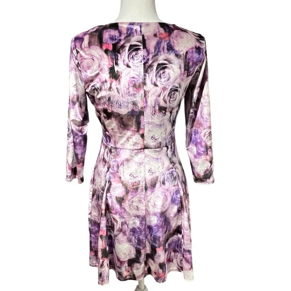 Nanette Lepore Y2K Floral Velvet Dress Sz M Purple Romantic Bloomcore Fairycore - Image 4