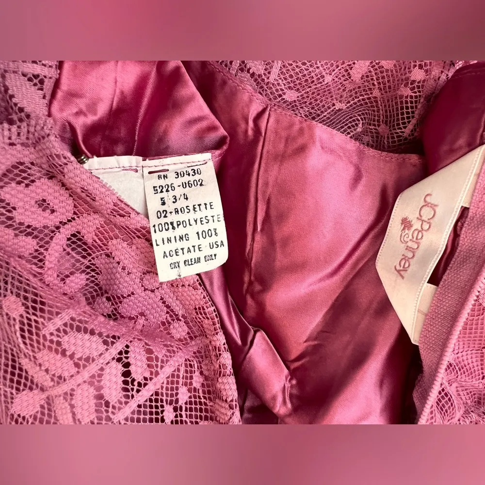 Vintage 80s JC Penney's Formal Dress Pink Mauve Satin Lace Bow Sz 3/4 #203 - Image 11