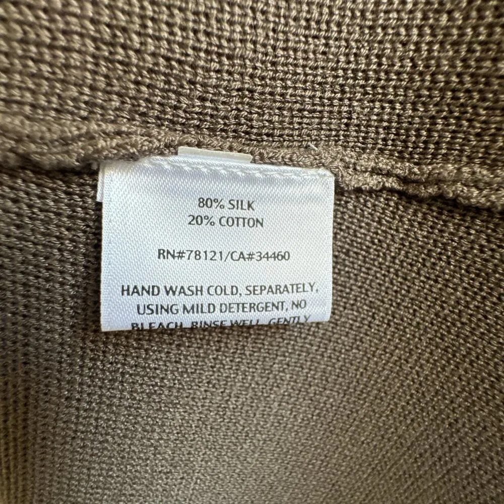 Eileen Fisher M Silk Cotton Knit Cardigan Jacket Open Front Elbow Sleeve - Image 4