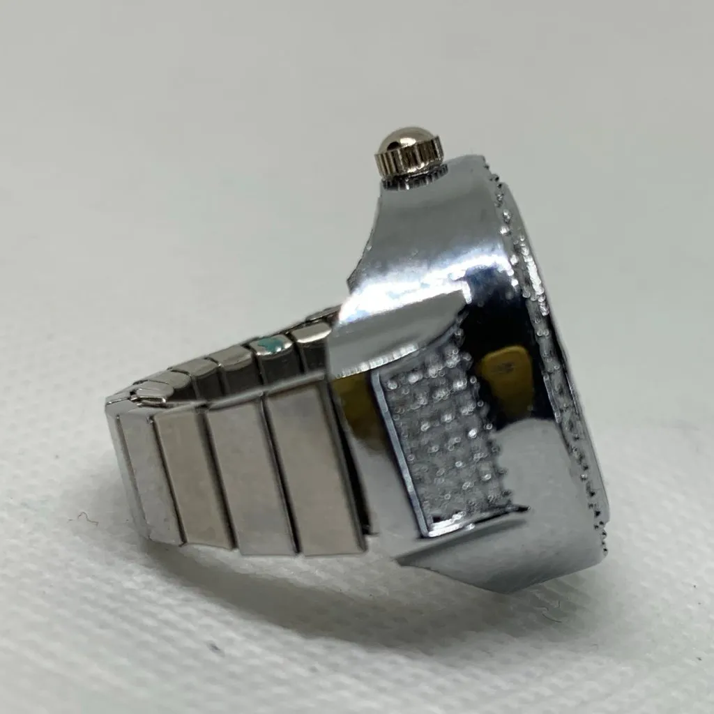 Silver tone Finger Ring Watch Round Quartz watch 22mm quartz adjustable running - Image 4