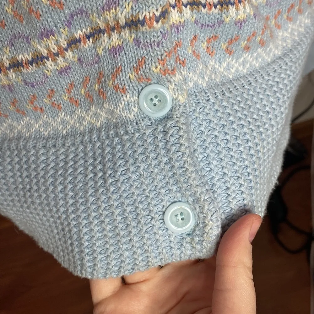 Tiara International light blue fair isle Nordic zip sweater size L - Image 95