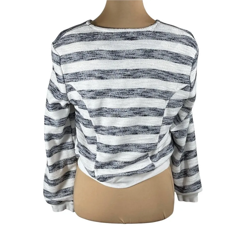 Sanctuary Asymmetric Zip Front Heather Grey White Stripe Cropped Jacket M - Image 2