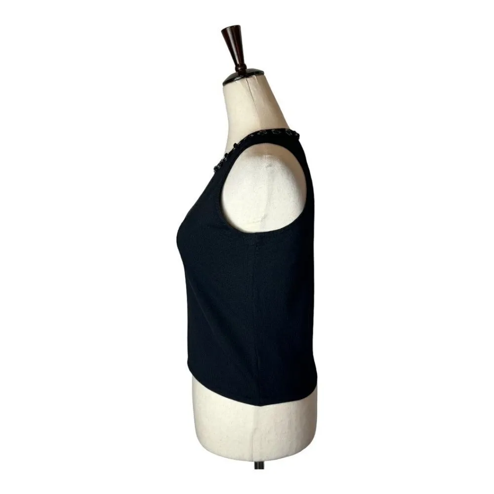 Saks Fifth‎ Avenue Black Wool Beaded Neck Sleeveless Tank Top Blouse Size PS - Image 5
