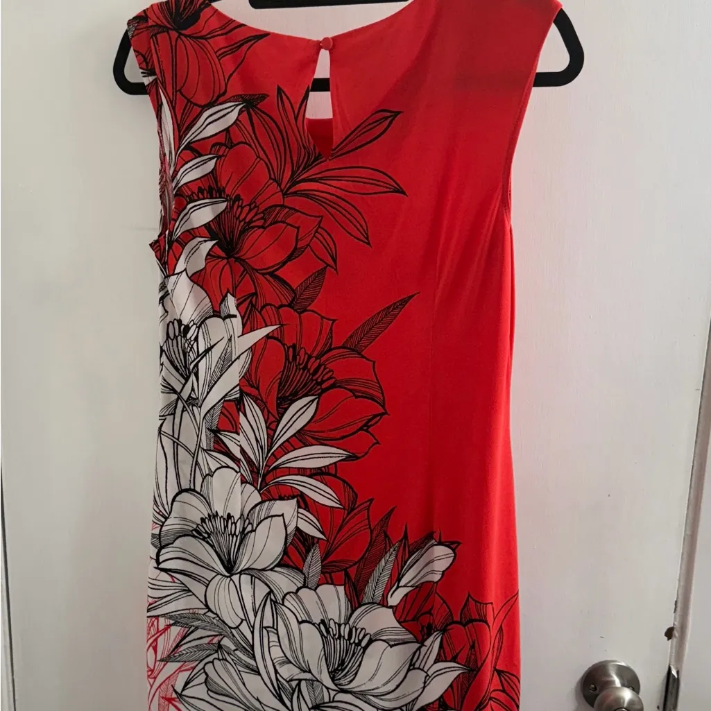 London Times Red/coral- Black Floral Mini Dress size 10 - Image 2