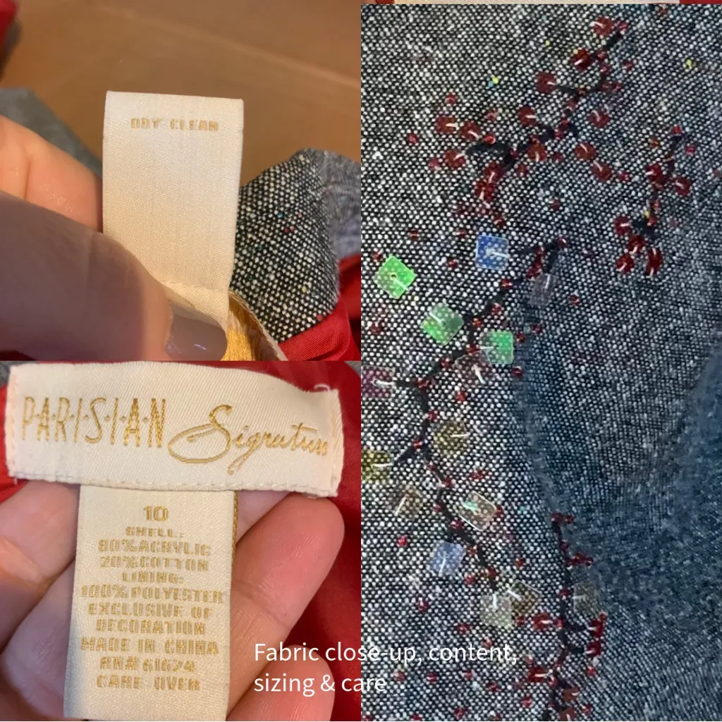 VINTAGE PARISIAN GRAY W/ RED, BLACK & IRIDESCENT SEQUIN EMBELLISHED BLAZER (10) - Image 11