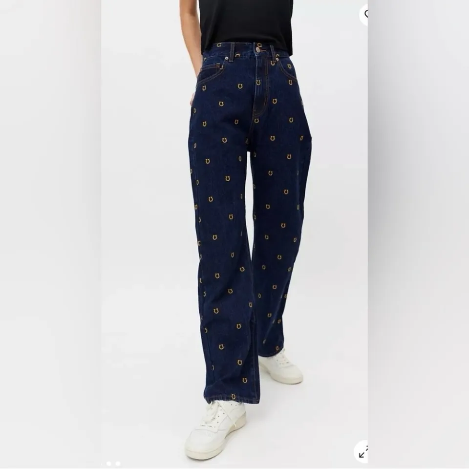 BDG High Waist Baggy Horseshoe Embroidered Dark Wash Cowboy Jeans size 27 - Image 8