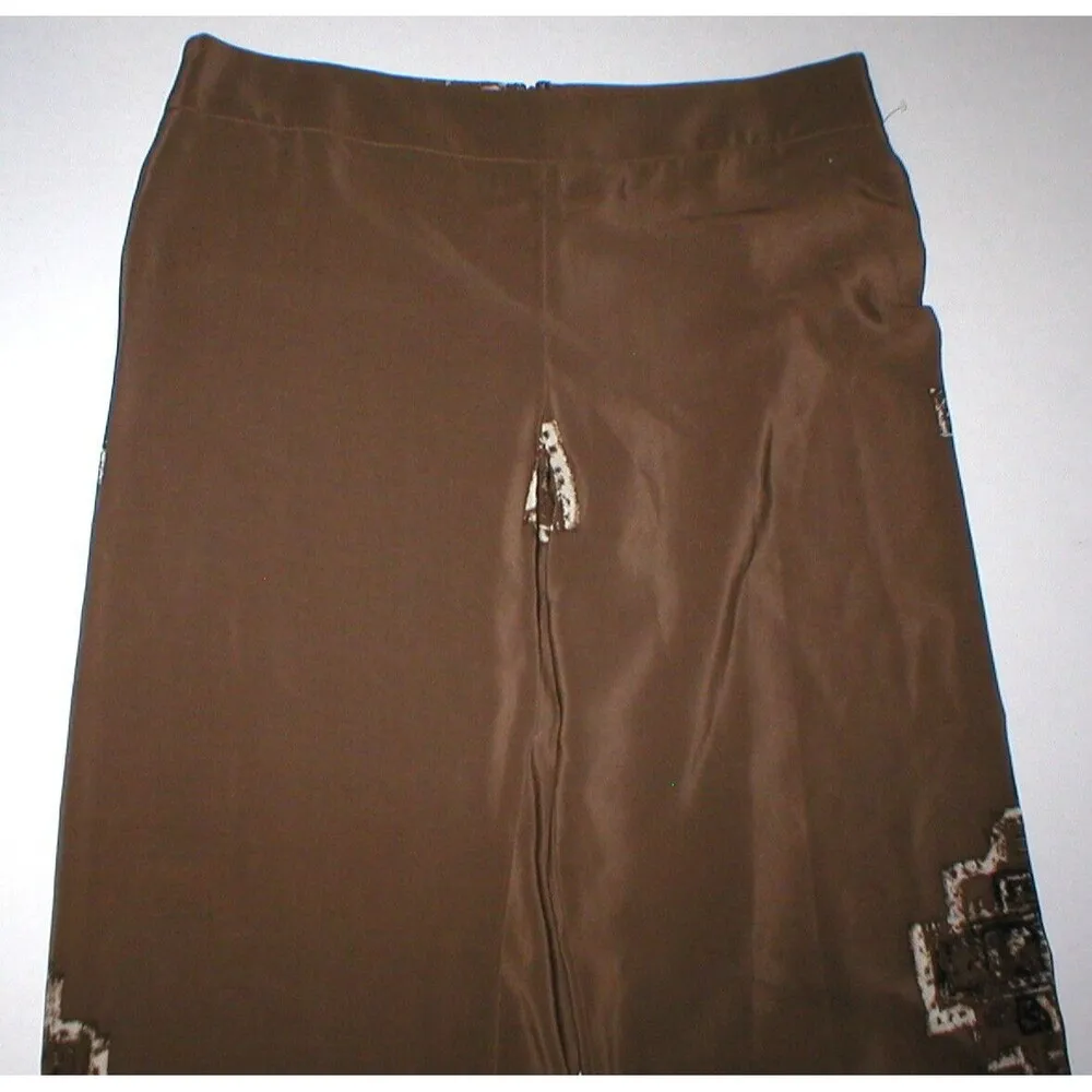 Womens Worth New York $498 0 USA Print Silk Pants Brown White Wide Ethnic Border - Image 4