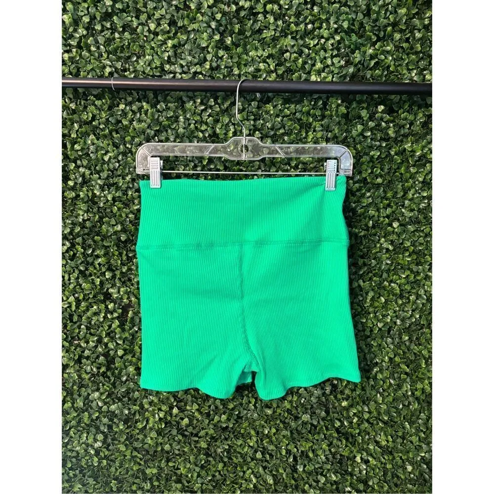 Carbon38 High Rise Kelly Green Ribbed Biker Shorts Sz Large NWT - Image 3