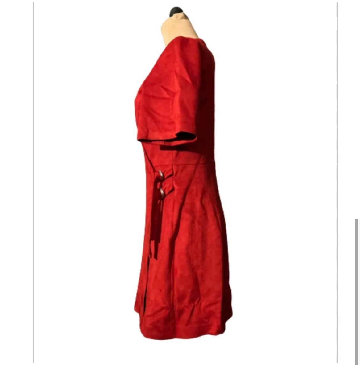 ZARA Red  Faux Suede Wrap Mini Dress - Image 3