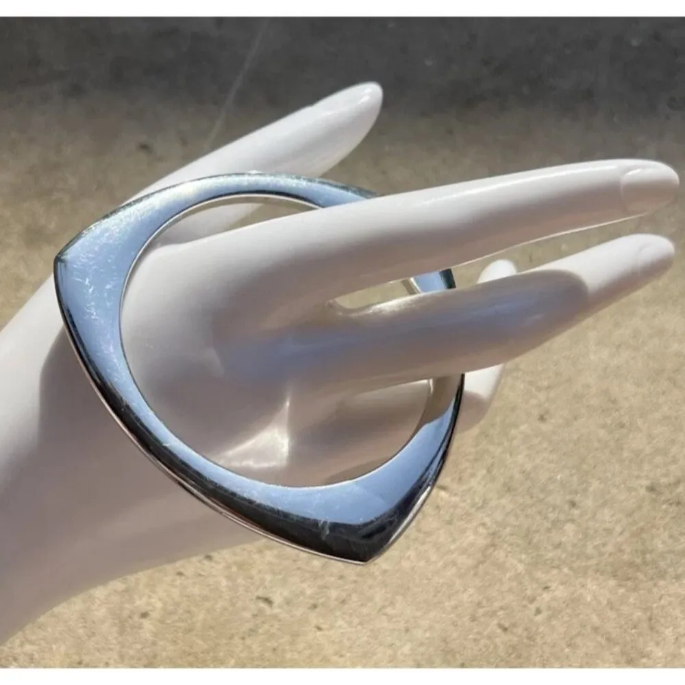 Vintage Rounded Bangle Square Geometric Shape Silver Tone Bracelet Sz 7.5” - Image 2