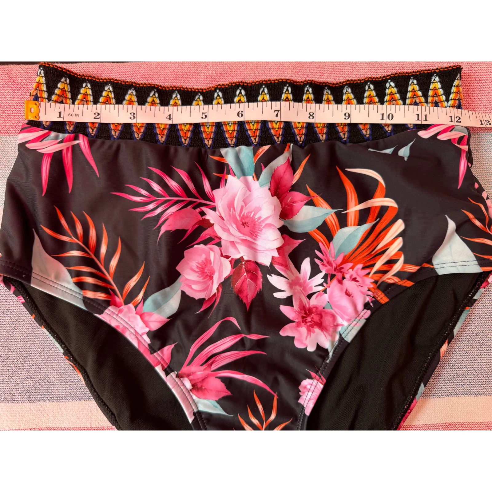 NWT, Women, High Waist Bikini Set, Black and Floral, Sz M Size M - Image 10