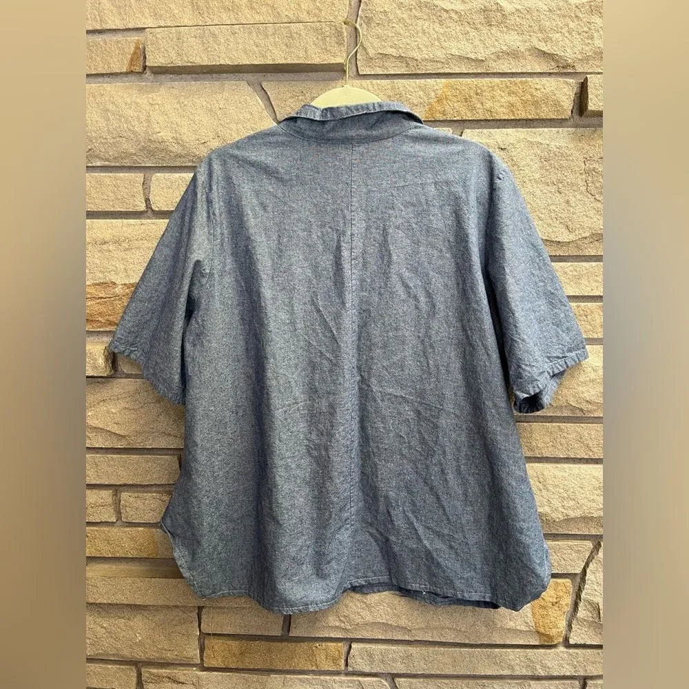 Bryn Walker Oia Blue Chambray Corrado Button Up Denim Shirt XL Lagenlook cotton - Image 3