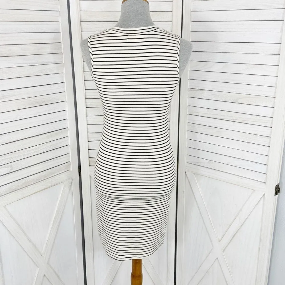 Monteau Striped Sleeveless‎ Sheath Pocket Tee Shirt Dress Cream Black Small - Image 4