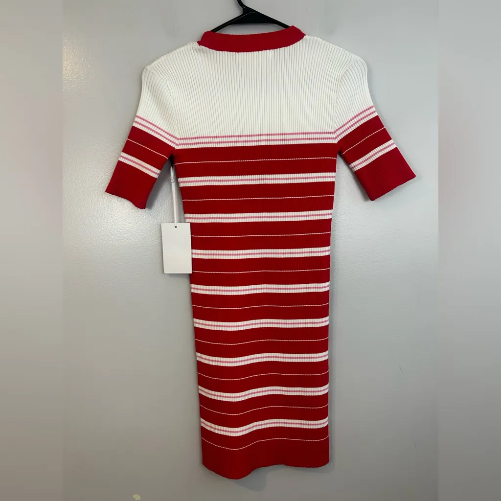 NWT Amanda Uprichard Red/Pink Ribbed Striped Short Sleeve Bodycon Mini dress - Image 8