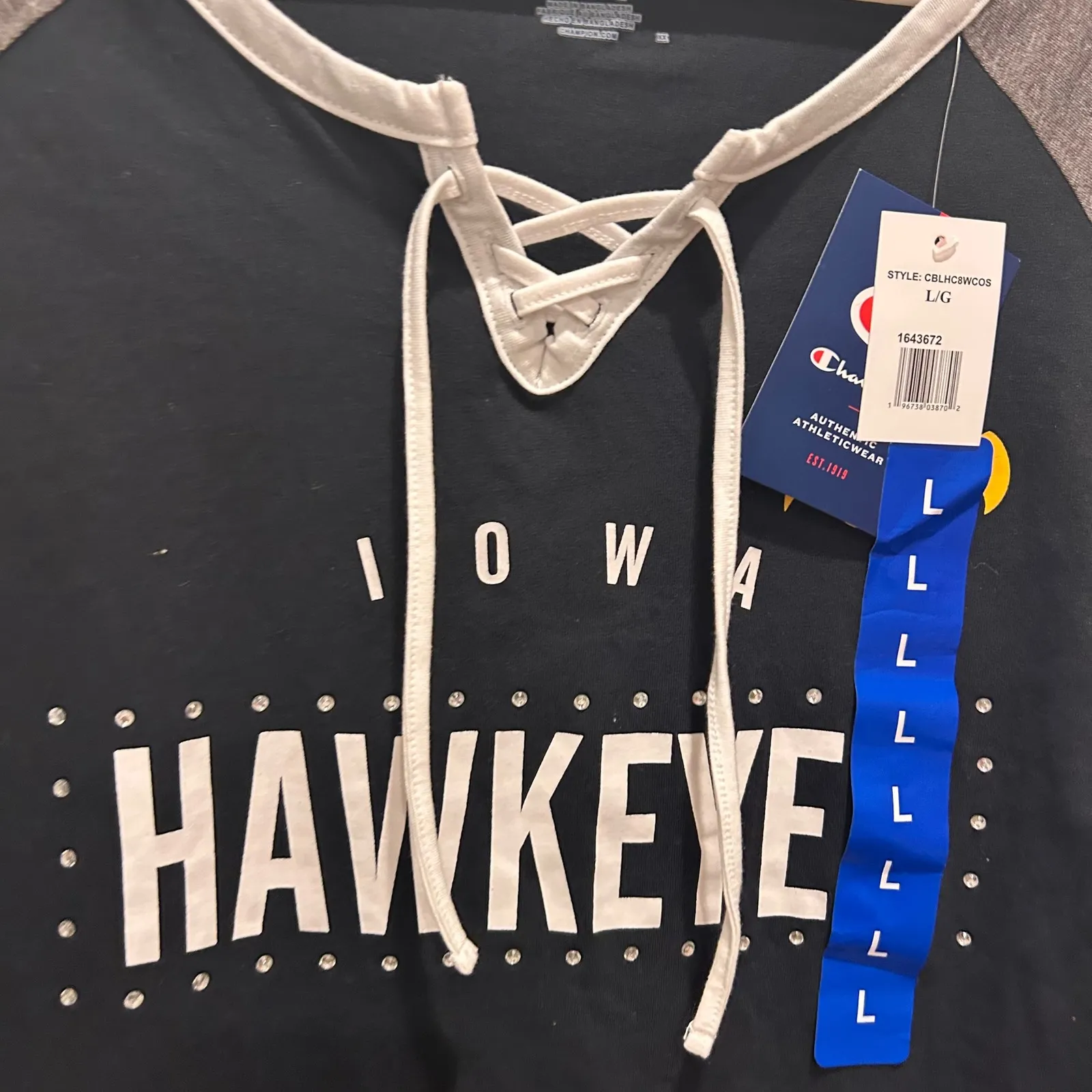 NWT Champion Iowa Hawkeyes Lace Up Raglan Long Sleeve T Shirt Women's Large - Image 5